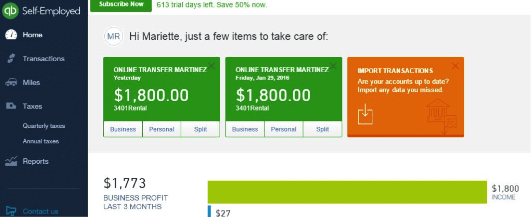 self employed quickbooks